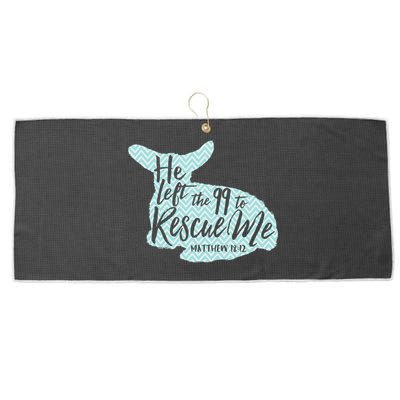 He Left The 99 To Rescue Me Green Chevron Christian Large Microfiber Waffle Golf Towel