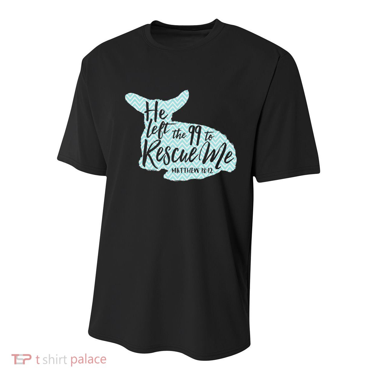 He Left The 99 To Rescue Me Green Chevron Christian Youth Performance Sprint T-Shirt