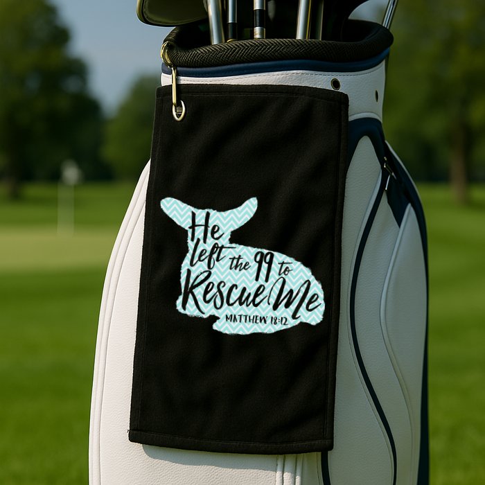 He Left The 99 To Rescue Me Green Chevron Christian Golf Towel