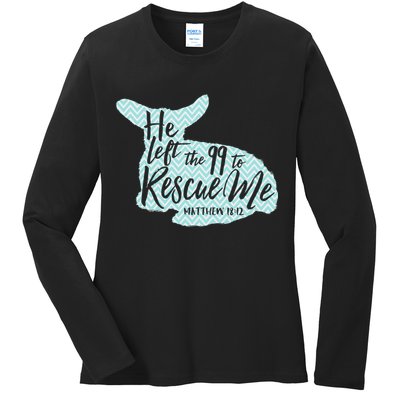 He Left The 99 To Rescue Me Green Chevron Christian Ladies Long Sleeve Shirt