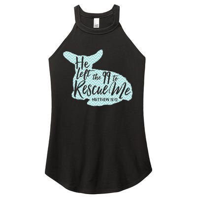 He Left The 99 To Rescue Me Green Chevron Christian Women's Perfect Tri Rocker Tank