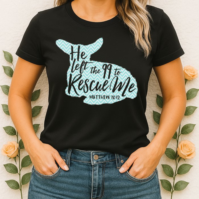 He Left The 99 To Rescue Me Green Chevron Christian Womens T-Shirt