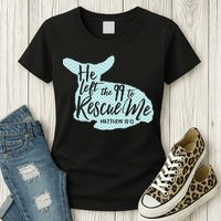 He Left The 99 To Rescue Me Green Chevron Christian Womens T-Shirt