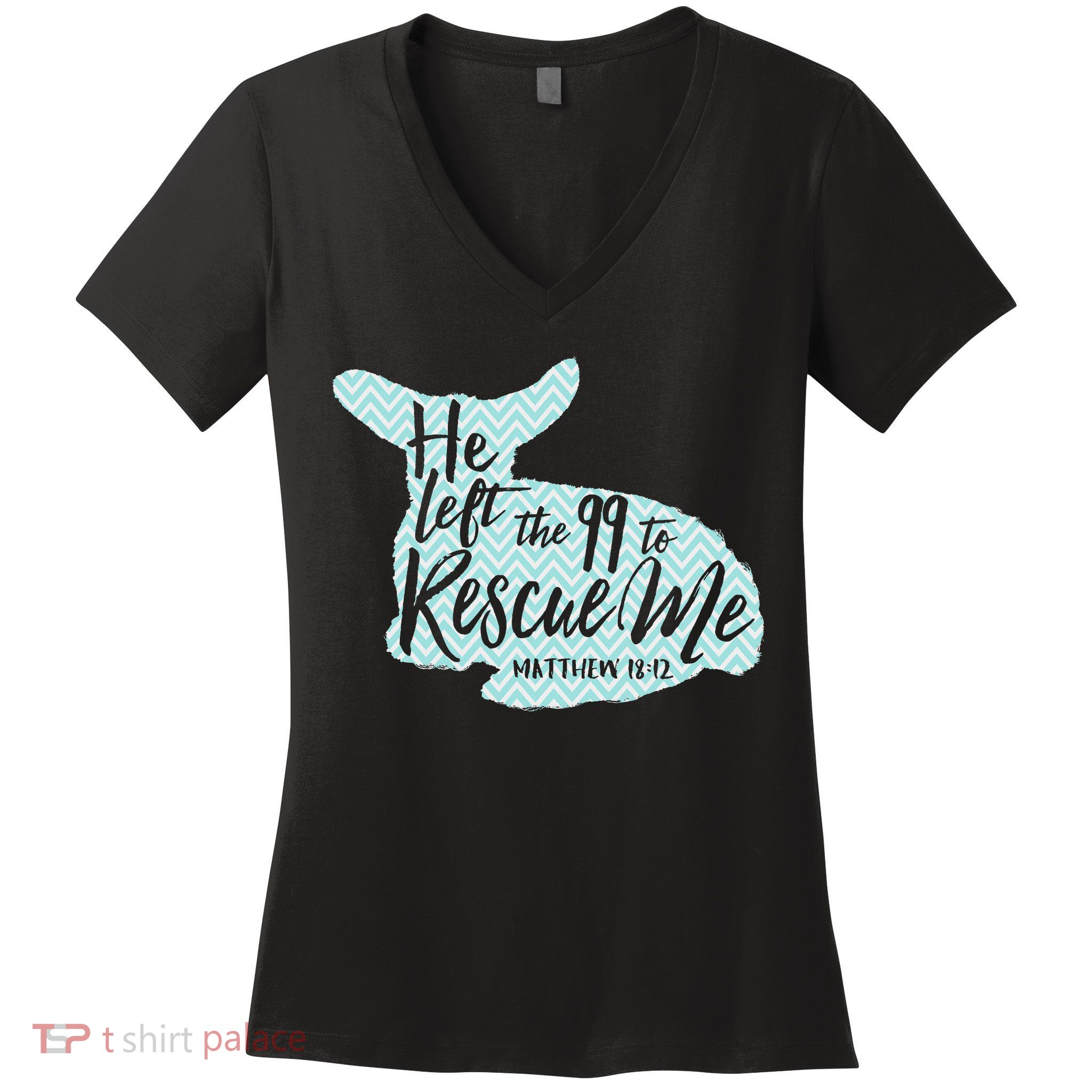 He Left The 99 To Rescue Me Green Chevron Christian Women's V-Neck T-Shirt