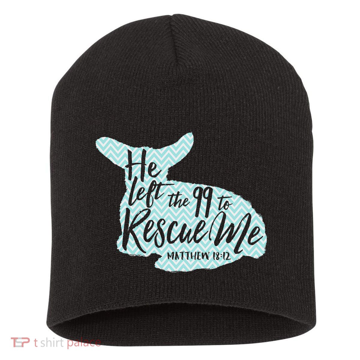 He Left The 99 To Rescue Me Green Chevron Christian Short Acrylic Beanie