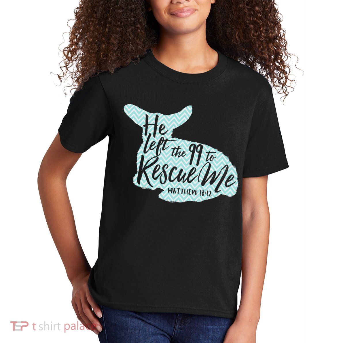 He Left The 99 To Rescue Me Green Chevron Christian Kids T-Shirt