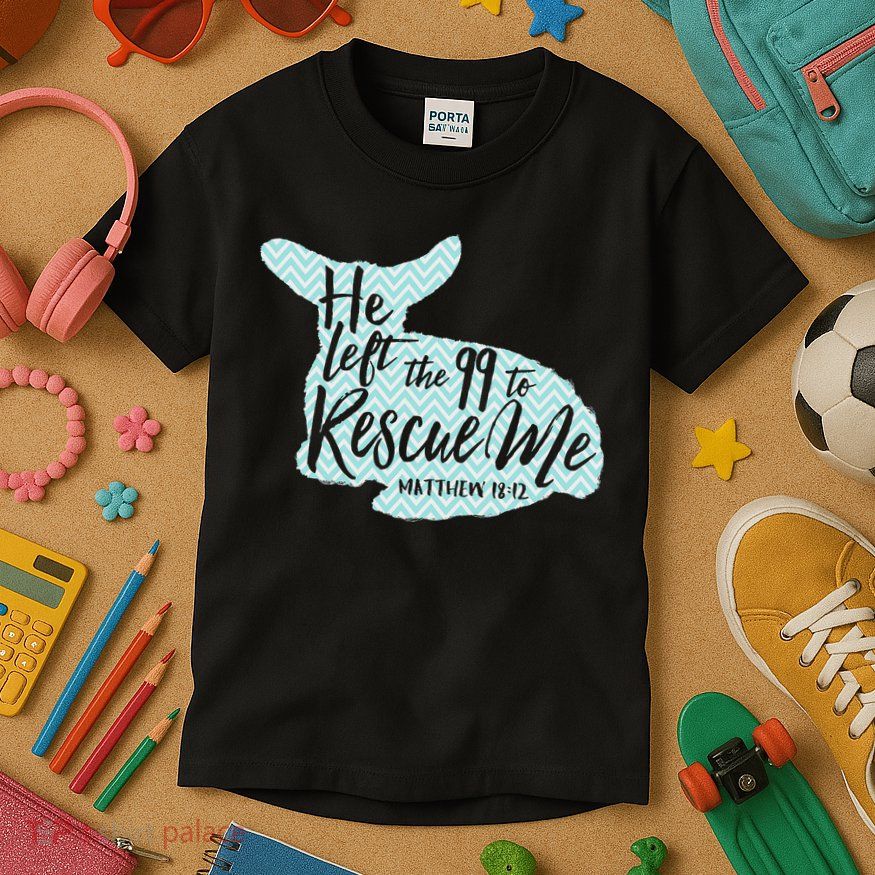 He Left The 99 To Rescue Me Green Chevron Christian Kids T-Shirt
