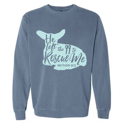 He Left The 99 To Rescue Me Green Chevron Christian Garment-Dyed Sweatshirt