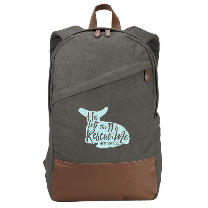 He Left The 99 To Rescue Me Green Chevron Christian Cotton Canvas Backpack
