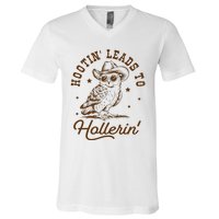 Hootin Leads To Hollerin Owl Cowboy V-Neck T-Shirt