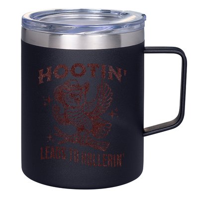 Hootin Leads To Hollerin Funny Vintage Owl Graphic 12oz Stainless Steel Coffee Mug