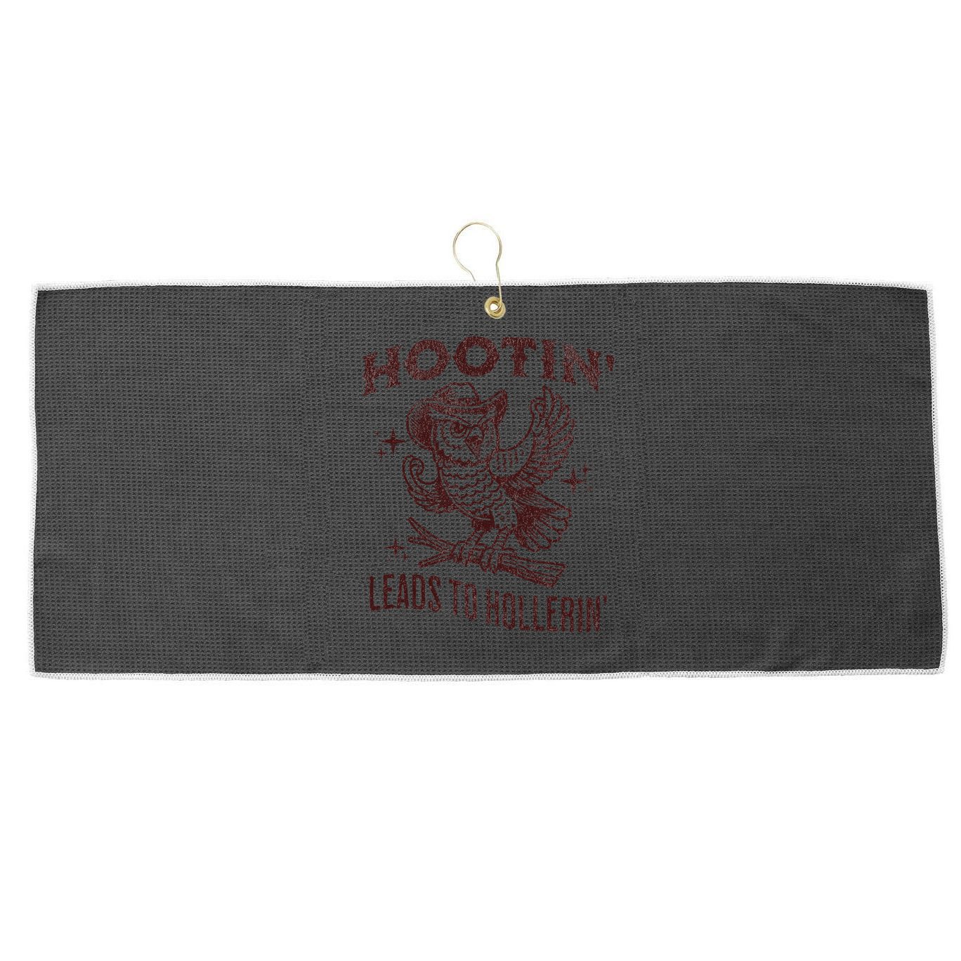 Hootin Leads To Hollerin Funny Vintage Owl Graphic Large Microfiber Waffle Golf Towel