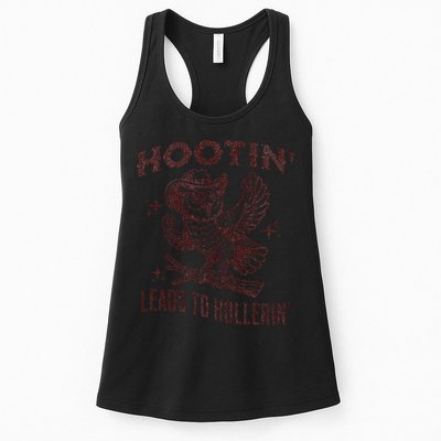 Hootin Leads To Hollerin Funny Vintage Owl Graphic Womens Tank Top