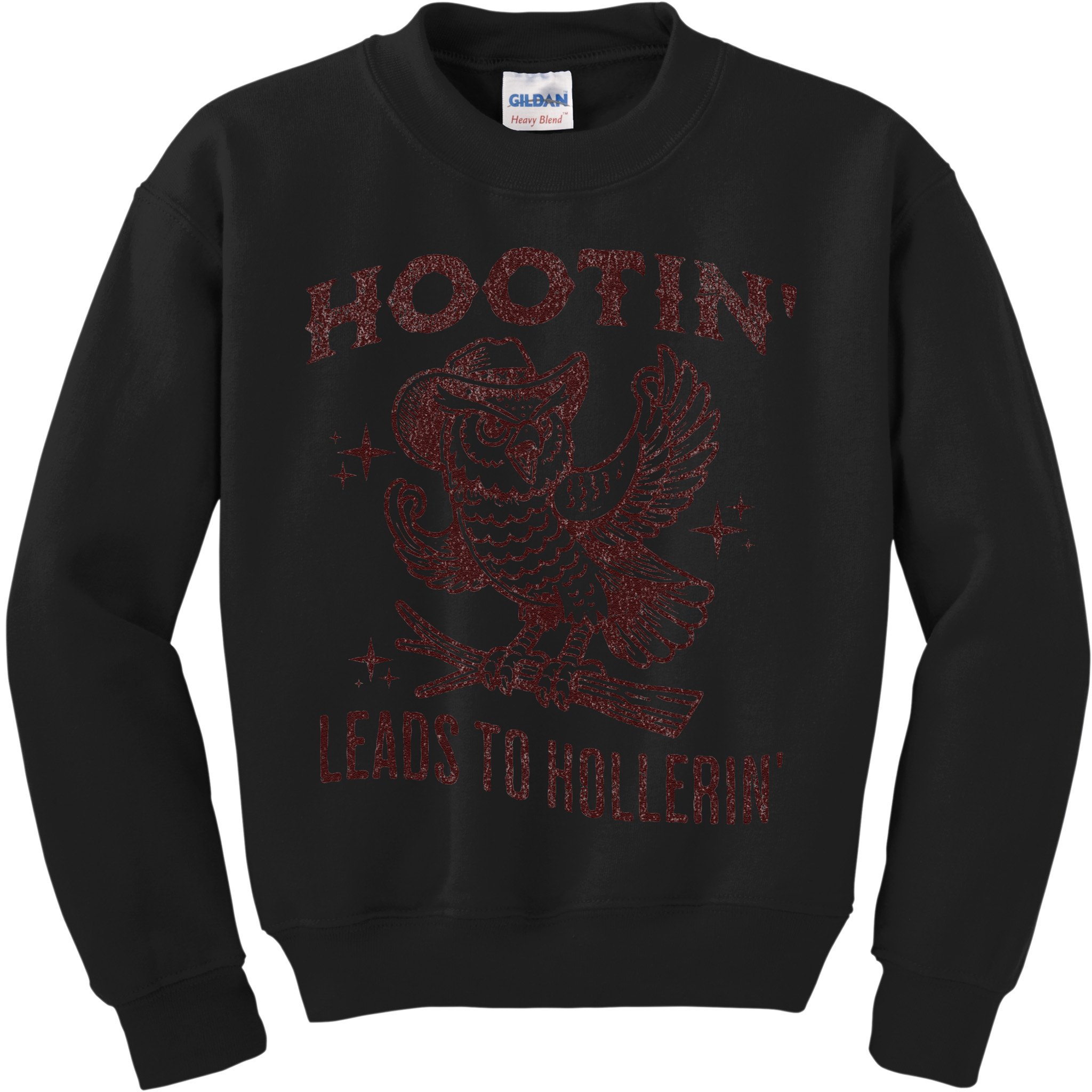 Hootin Leads To Hollerin Funny Vintage Owl Graphic Kids Sweatshirt