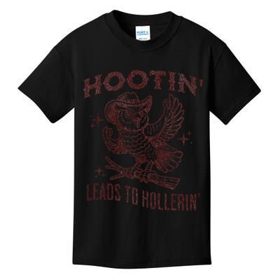 Hootin Leads To Hollerin Funny Vintage Owl Graphic Kids T-Shirt