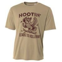 Hootin Leads To Hollerin Funny Vintage Owl Graphic Cooling Performance Crew T-Shirt