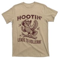 Hootin Leads To Hollerin Funny Vintage Owl Graphic T-Shirt