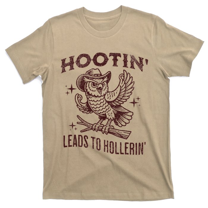 Hootin Leads To Hollerin Funny Vintage Owl Graphic T-Shirt