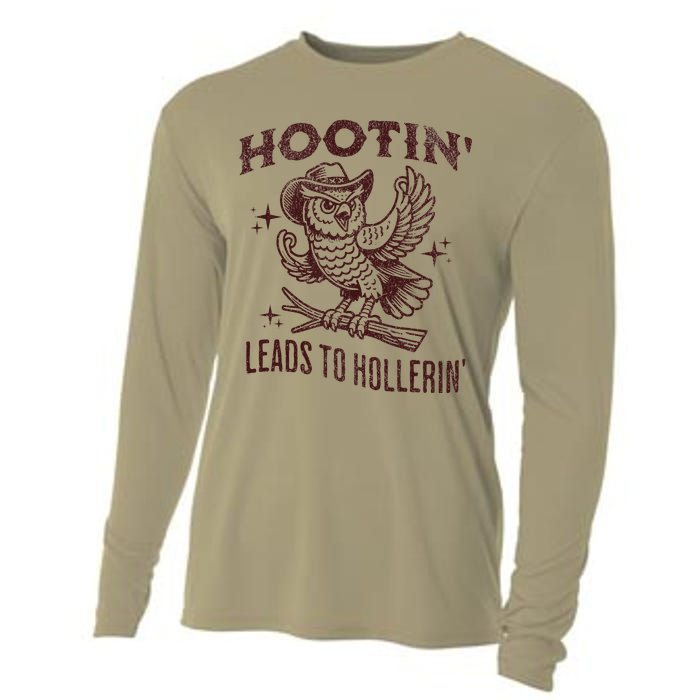 Hootin Leads To Hollerin Funny Vintage Owl Graphic Cooling Performance Long Sleeve Crew