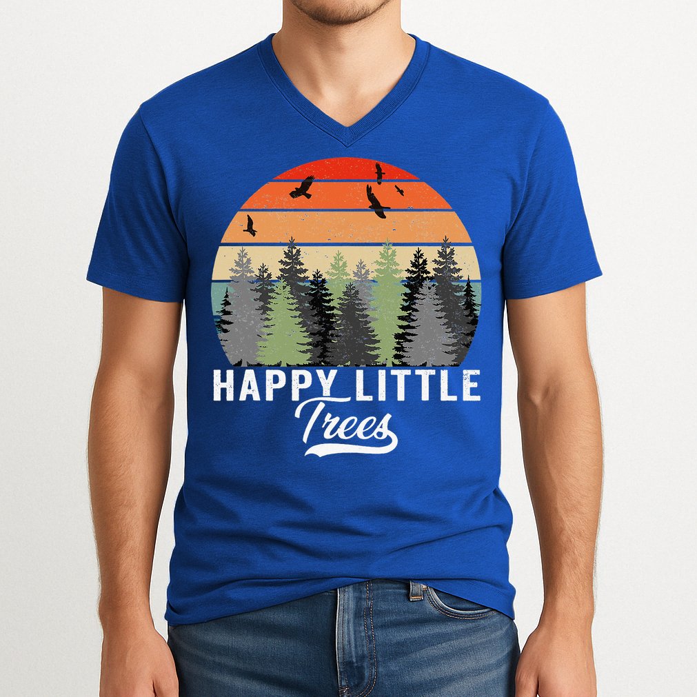 Happy Little Tree Bob Style Forests V-Neck T-Shirt