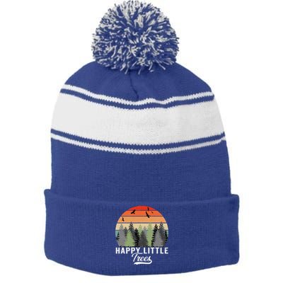 Happy Little Tree Bob Style Forests Stripe Pom Pom Beanie