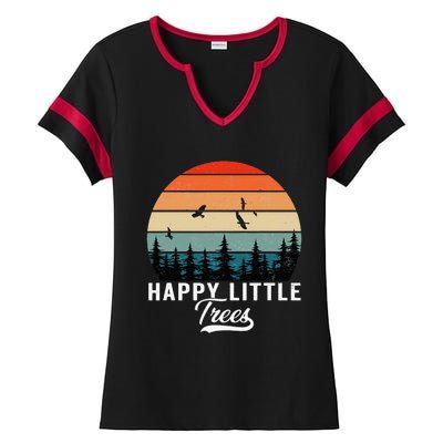 Happy Little Tree Bob Style Vintage Forests Earth Day Ladies Halftime Notch Neck Tee