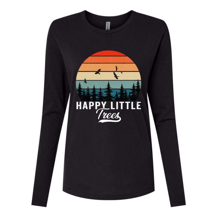 Happy Little Tree Bob Style Vintage Forests Earth Day Womens Cotton Relaxed Long Sleeve T-Shirt