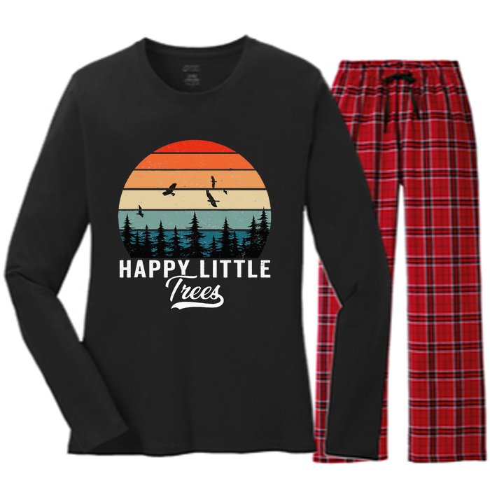 Happy Little Tree Bob Style Vintage Forests Earth Day Women's Long Sleeve Flannel Pajama Set 