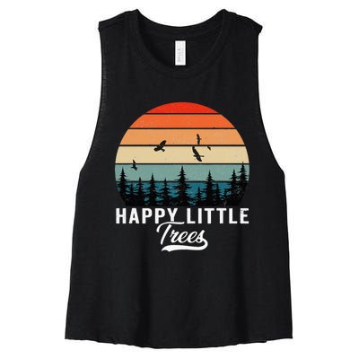 Happy Little Tree Bob Style Vintage Forests Earth Day Women's Racerback Cropped Tank