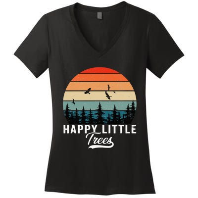 Happy Little Tree Bob Style Vintage Forests Earth Day Women's V-Neck T-Shirt