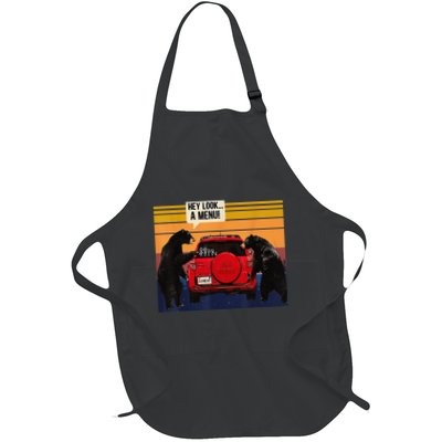 Hey Look The Menu Mountains Forest Camping Wilderness Bear Full-Length Apron With Pockets