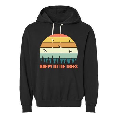 Happy Little Trees Retro Style Camping Gift Garment-Dyed Fleece Hoodie