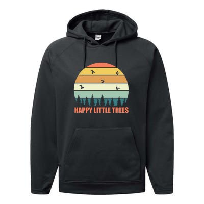 Happy Little Trees Retro Style Camping Gift Performance Fleece Hoodie