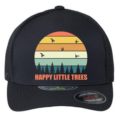 Happy Little Trees Retro Style Camping Gift Flexfit Unipanel Trucker Cap