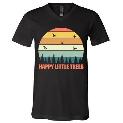 Happy Little Trees Retro Style Camping Gift V-Neck T-Shirt