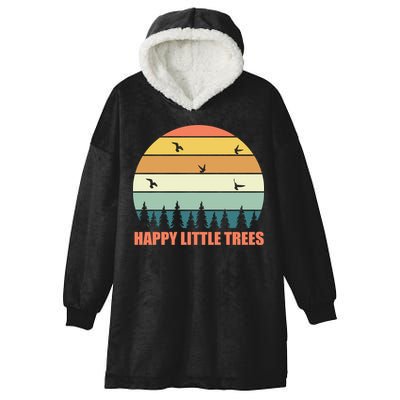 Happy Little Trees Retro Style Camping Gift Hooded Wearable Blanket