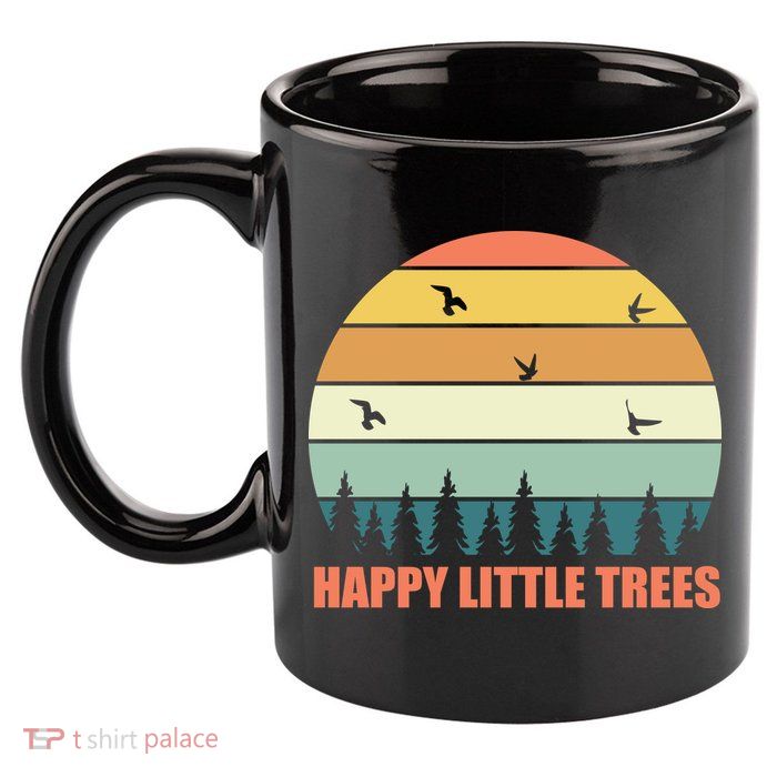 Happy Little Trees Retro Style Camping Gift 11oz C Handle Ceramic Mug