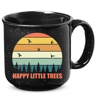 Happy Little Trees Retro Style Camping Gift 15oz Campfire Ceramic Mug