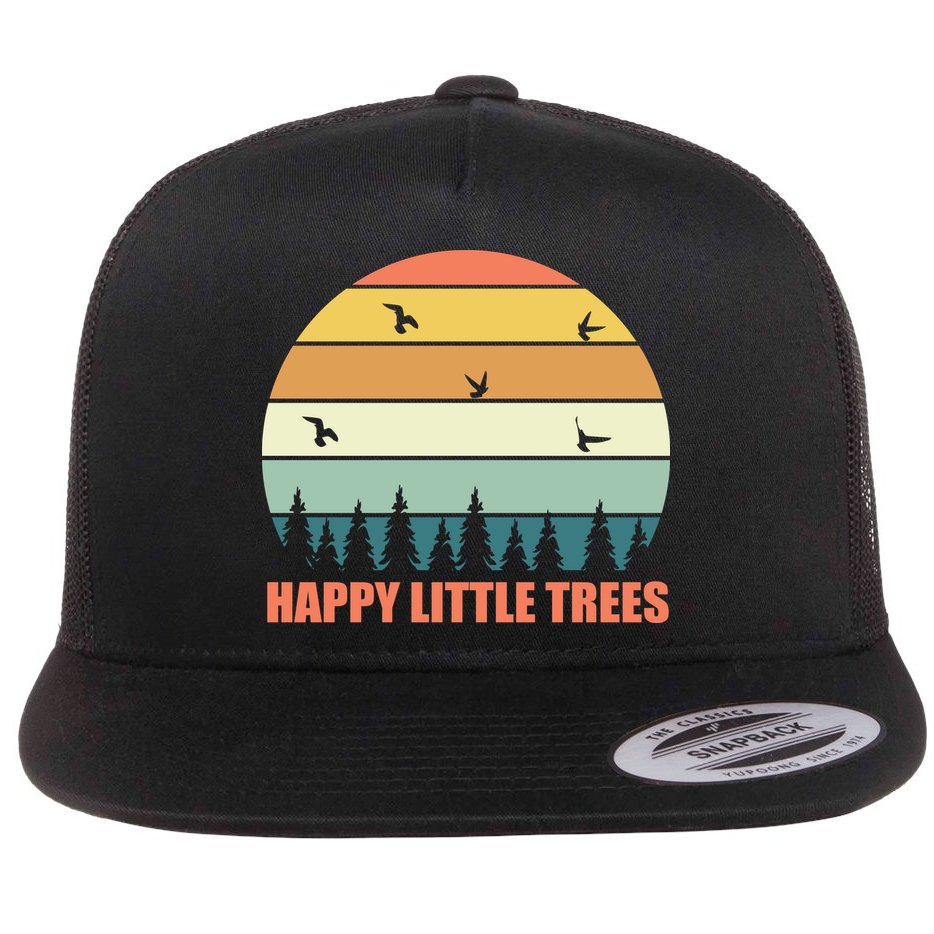 Happy Little Trees Retro Style Camping Gift Flat Bill Trucker Hat