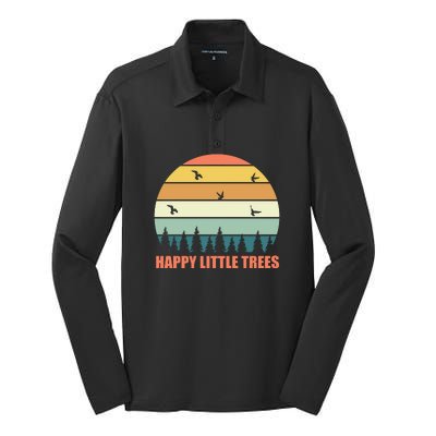 Happy Little Trees Retro Style Camping Gift Silk Touch Performance Long Sleeve Polo