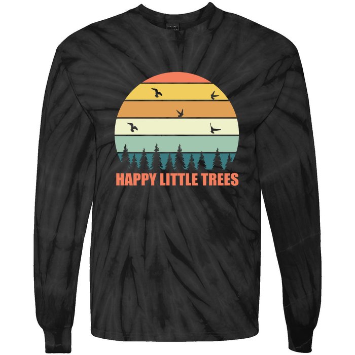 Happy Little Trees Retro Style Camping Gift Tie-Dye Long Sleeve Shirt