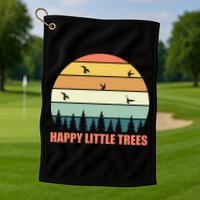Happy Little Trees Retro Style Camping Gift Golf Towel