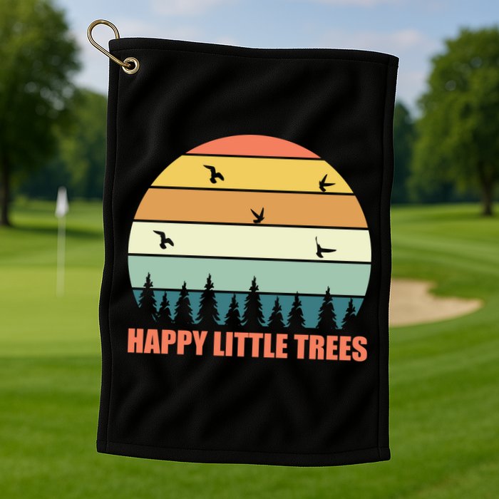 Happy Little Trees Retro Style Camping Gift Golf Towel