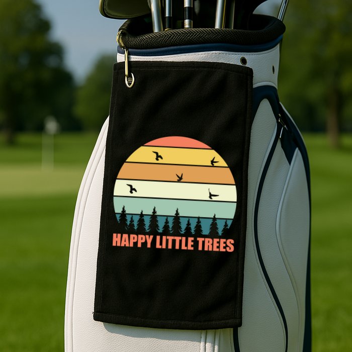 Happy Little Trees Retro Style Camping Gift Golf Towel