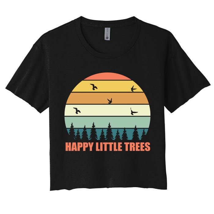 Happy Little Trees Retro Style Camping Gift Women's Crop Top Tee
