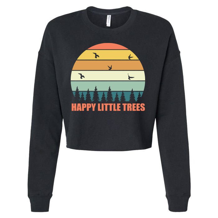 Happy Little Trees Retro Style Camping Gift Cropped Pullover Crew