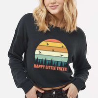 Happy Little Trees Retro Style Camping Gift Cropped Pullover Crew