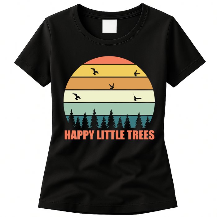 Happy Little Trees Retro Style Camping Gift Womens T-Shirt