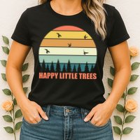 Happy Little Trees Retro Style Camping Gift Womens T-Shirt