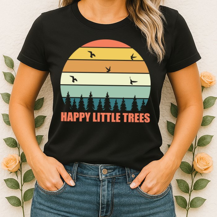 Happy Little Trees Retro Style Camping Gift Womens T-Shirt